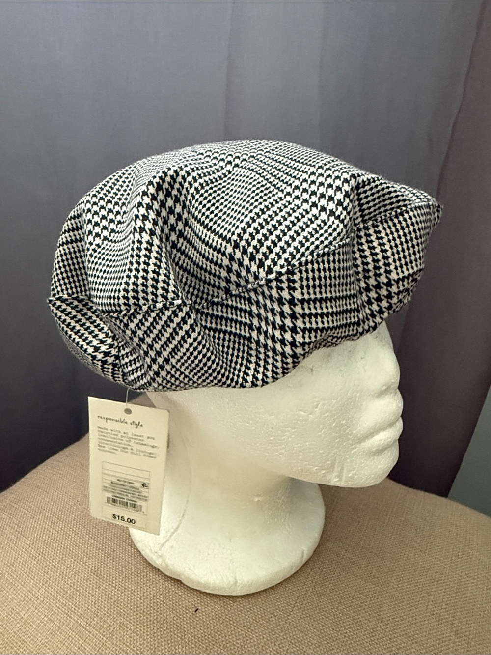 a new day Black & White Houndstooth Newsboy Cap